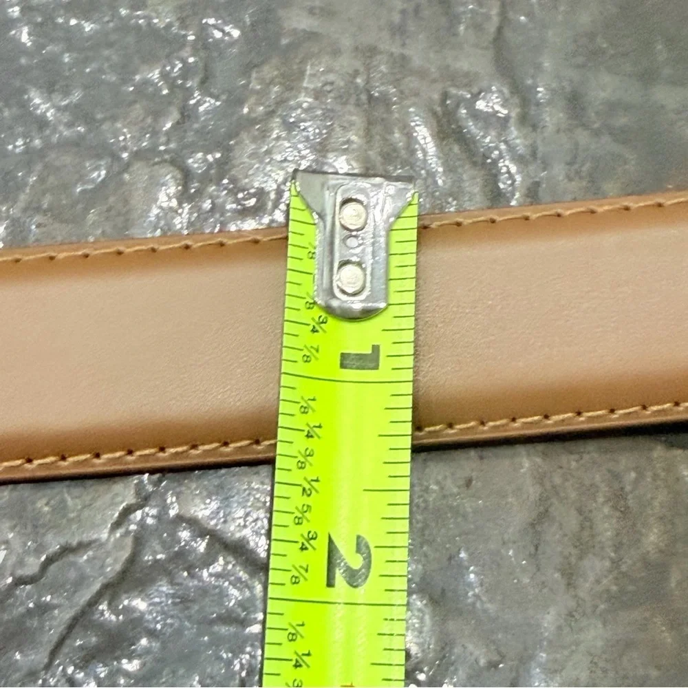 Tan Leather Belt with Oversized Gold Statement Buckle Classic Waist Belt